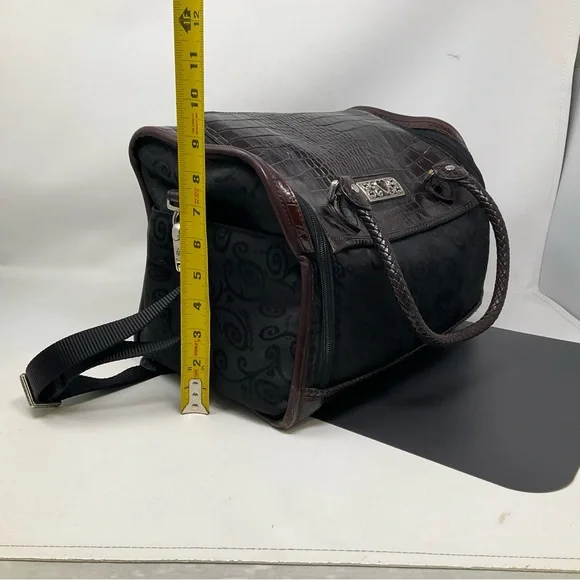 Brighton Lansky Black & Brown Croc Embossed Leather Weekender Travel Duffle Bag